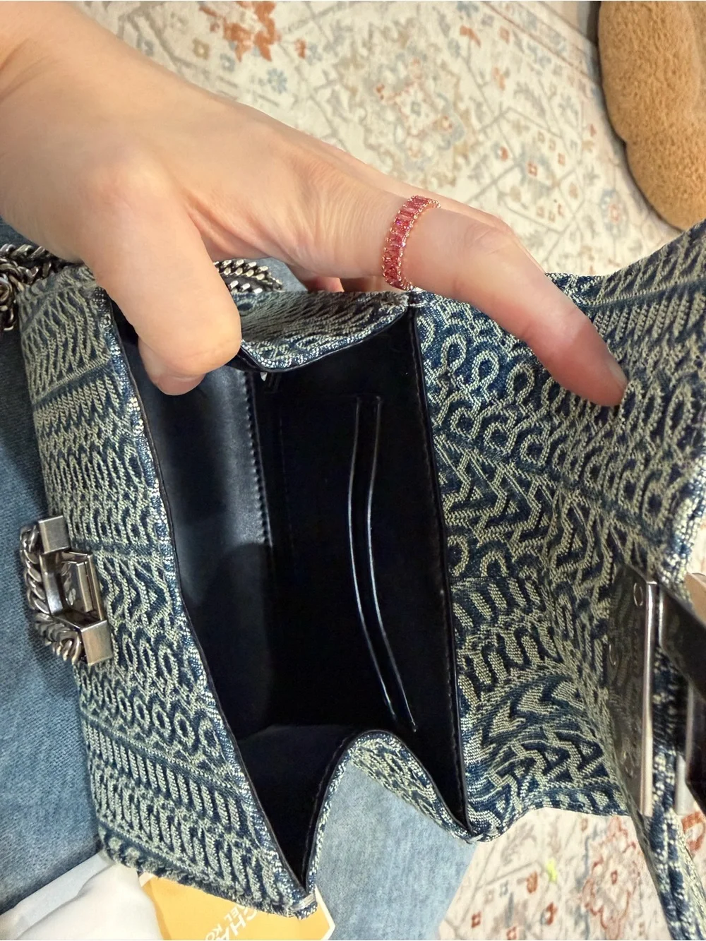 Marc Jacobs Blue Patterned Denim Satchel with Silver Chain